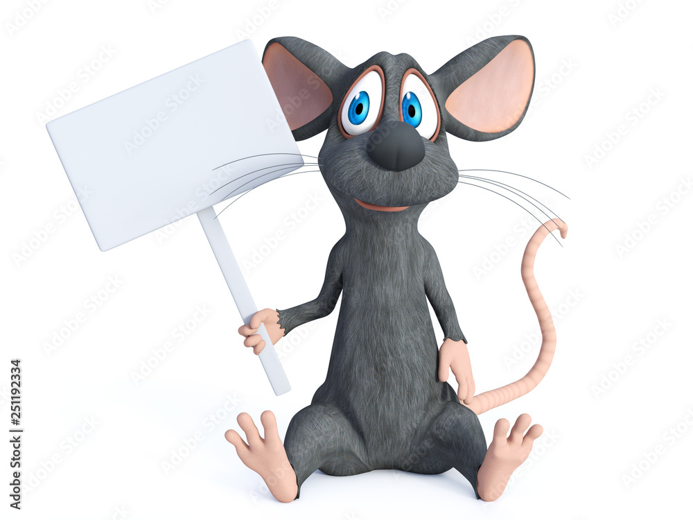 Obraz premium 3D rendering of a cartoon mouse holding blank sign.