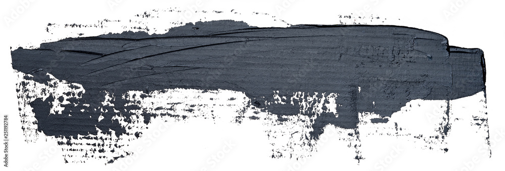 Template for your banner text - long textured hand drawn black oil paint brush stroke, isolated on white background. - obrazy, fototapety, plakaty 