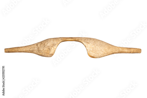 Wooden rocker arm for carrying buckets of water on the shoulders isolated on white background