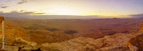 Panoramic sunrise view of Makhtesh (crater) Ramon
