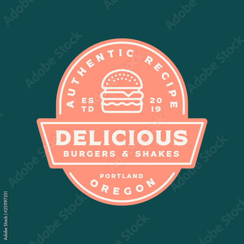 burger logo. retro styled fast food emblem, badge.