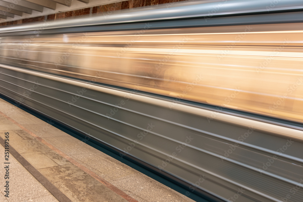 Fototapeta premium The train moves to the subway as a background