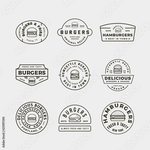 set of burger logos. retro styled fast food emblems