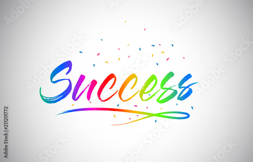 Success  Creative Vetor Word Text with Handwritten Rainbow Vibrant Colors and Confetti. © twindesigner
