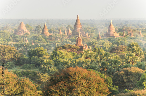morning myst at bagan field in myanmar with pagodas  © Janine