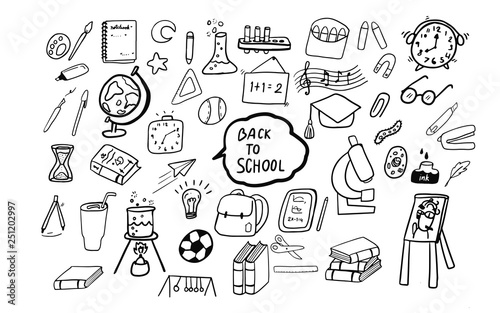 cute hand drawing doodle art of education stuff in Back to School concept isolated set collection
