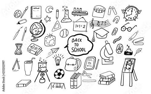 cute hand drawing doodle art of education  stuff in Back to School concept isolated set collection