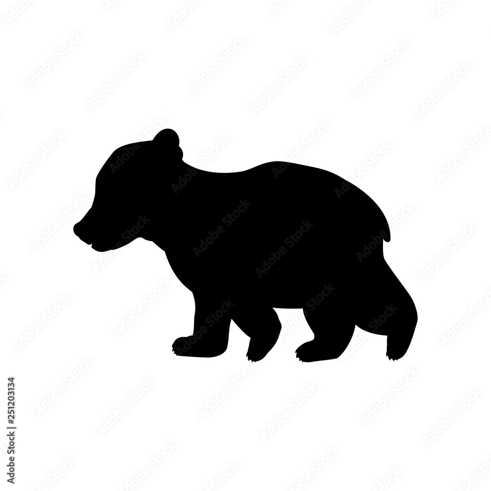 Fototapeta premium Bear cub wild black silhouette animal. Vector Illustrator. 
