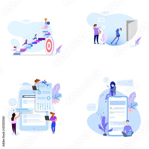 Collection of people scenes, flat style illustration. Concept design.