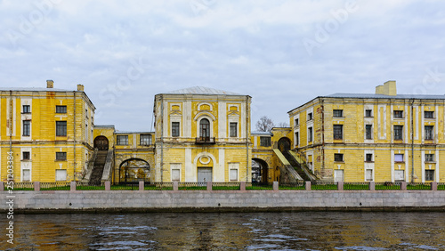 Former hempen warehouses on Tuchkov Buyan (1772) on the bank of river Neva, St. Petersburg, Russia. photo