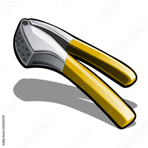 Garlic masher isolated on white background. Vector cartoon close-up illustration.