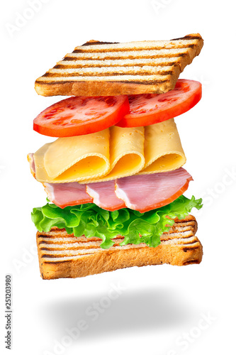 sandwich with flying ingredients