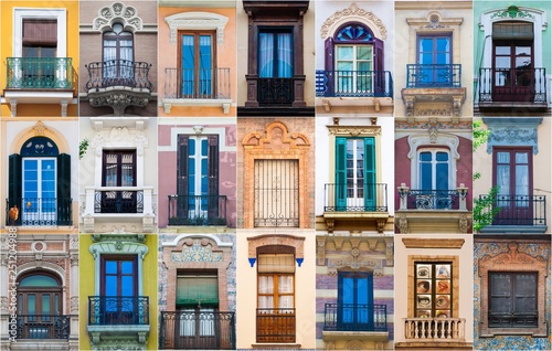 mosaic collage of multiple different windows in southern spain