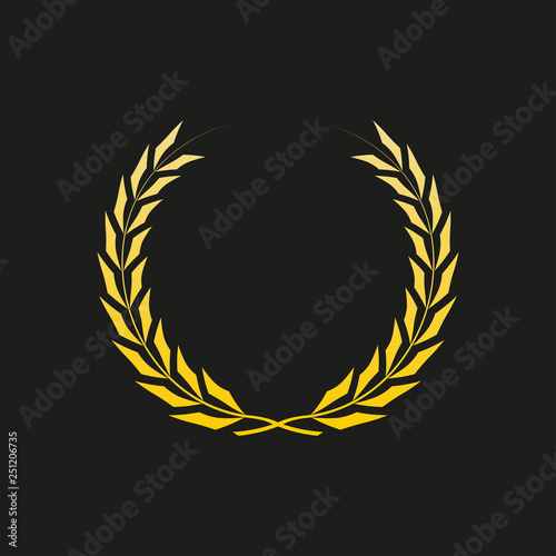 Laurel wreath icon. Golden Award and victory symbol. Trophy and prize for winners. Vector illustration.