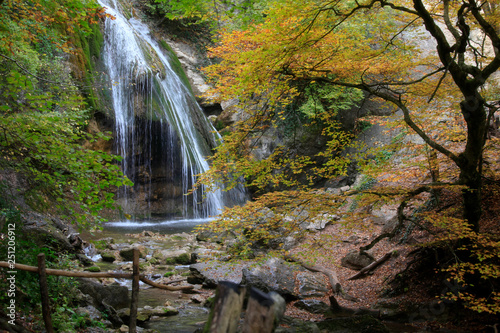 Waterfall Jur-Jur in the autumn forest in Crimea