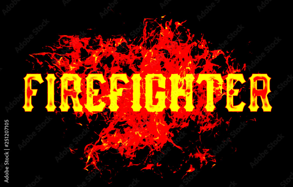firefighter word text logo fire flames design with a grunge or grungy