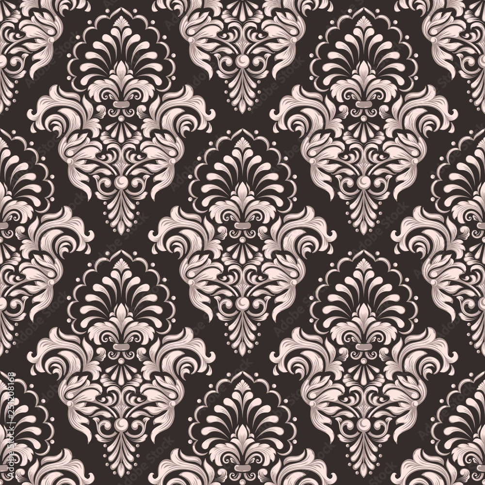 Fototapeta premium Vector damask seamless pattern background. Classical luxury old fashioned damask ornament, royal victorian seamless texture for wallpapers, textile, wrapping. Exquisite floral baroque template.
