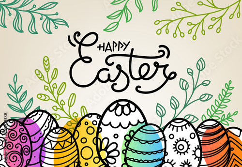 Easter greeting card with traditional decoration. Vector sketchy illustration
