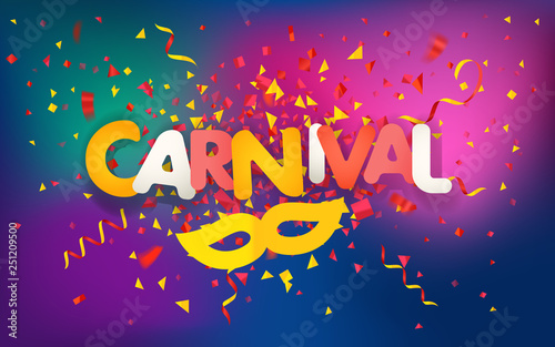 Brazilian traditional carnival concept. Festive banner vector template. Colorful confetti and ribbons