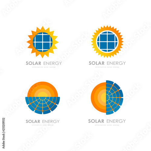 set different solar energy panel logo   collection renewable  alternative electricity source concept  flat vector illustration