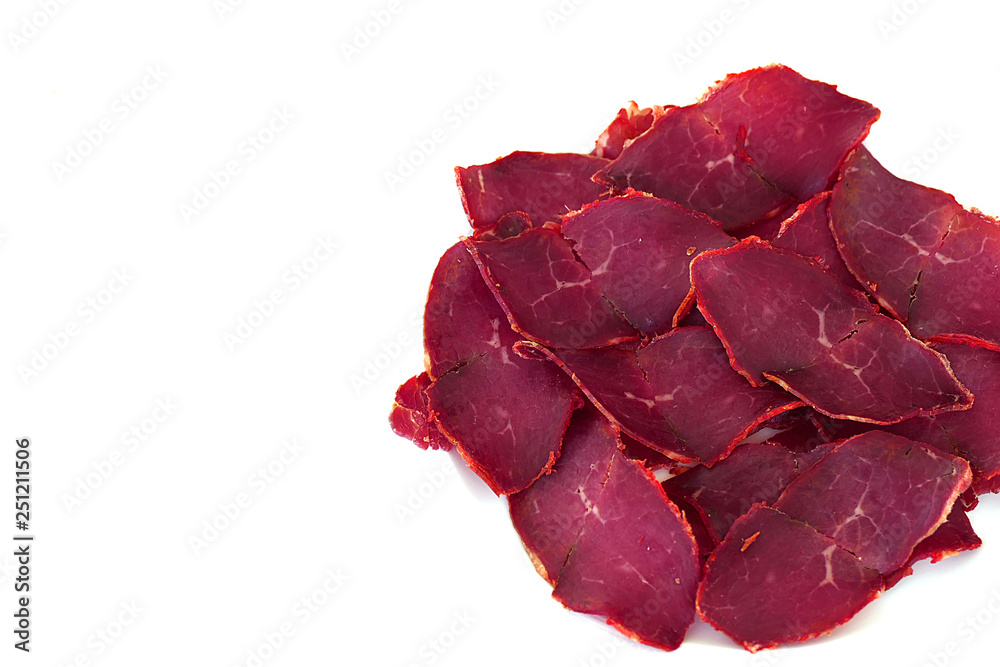 Obraz premium veal bacon, thinly sliced veal bacon, white background