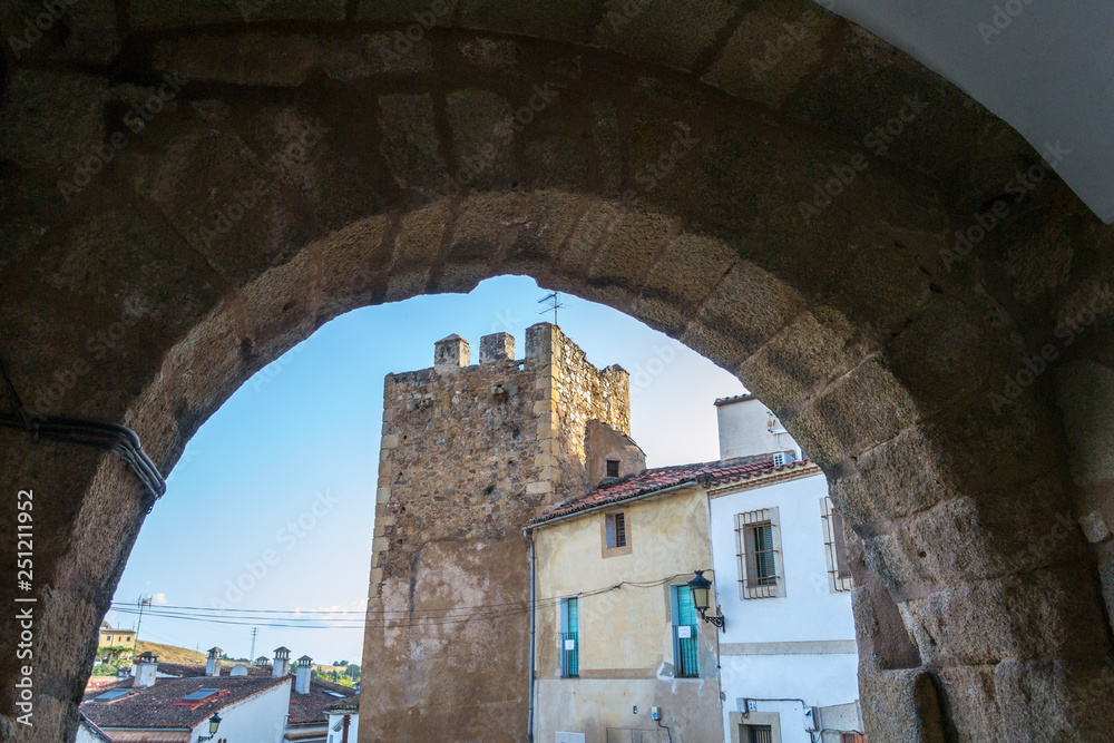 Medieval tower in Caceres down town