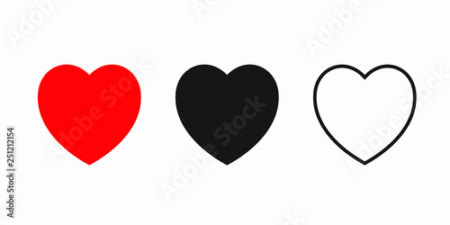 Red, black and outline heart icon, love icon