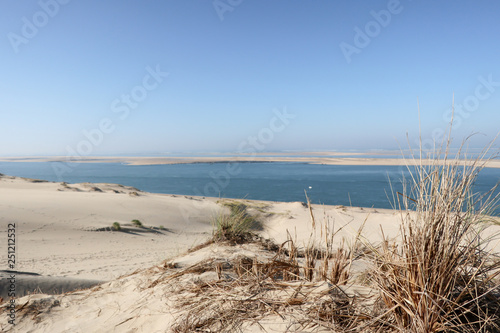 Dune of Pilat in Pyla the highest tallest sand dune in Europe in Arcachon Bay Aquitaine France at Atlantic Ocean