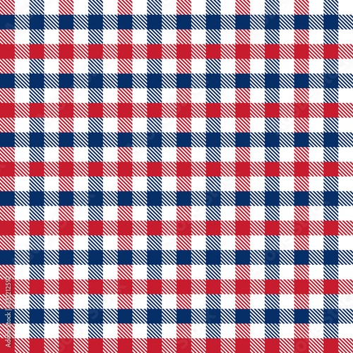 Seamless red and blue 4th of July Independence Day gingham check pattern background.