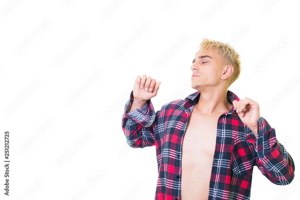 the guy in the shirt is sleepy bored and yawns the guy in the shirt is sleepy bored and yawns