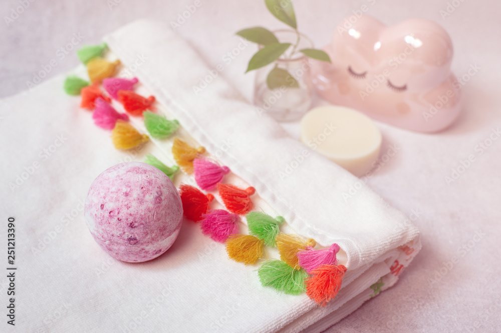 Spa bath cosmetic. Soap beauty treatment background. Aromatherapy with natural salt and bath bomb. Spa bath cosmetic. Soap beauty treatment background. Aromatherapy with natural salt and bath bomb.