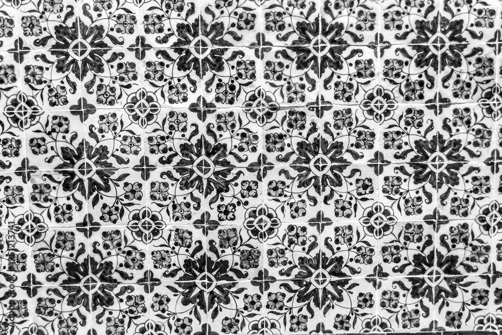 Decorative tiles (or azulejos) in a wall in the Iberian peninsula