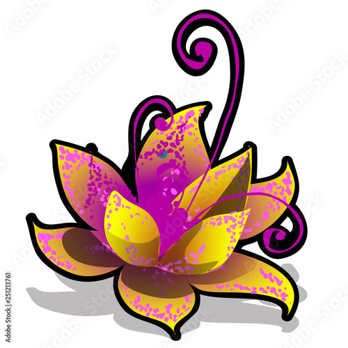 Fancy flower isolated on white background. Vector cartoon close-up illustration.