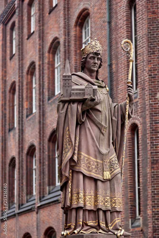 historic statue of famous bishop in the city of hamburg germany