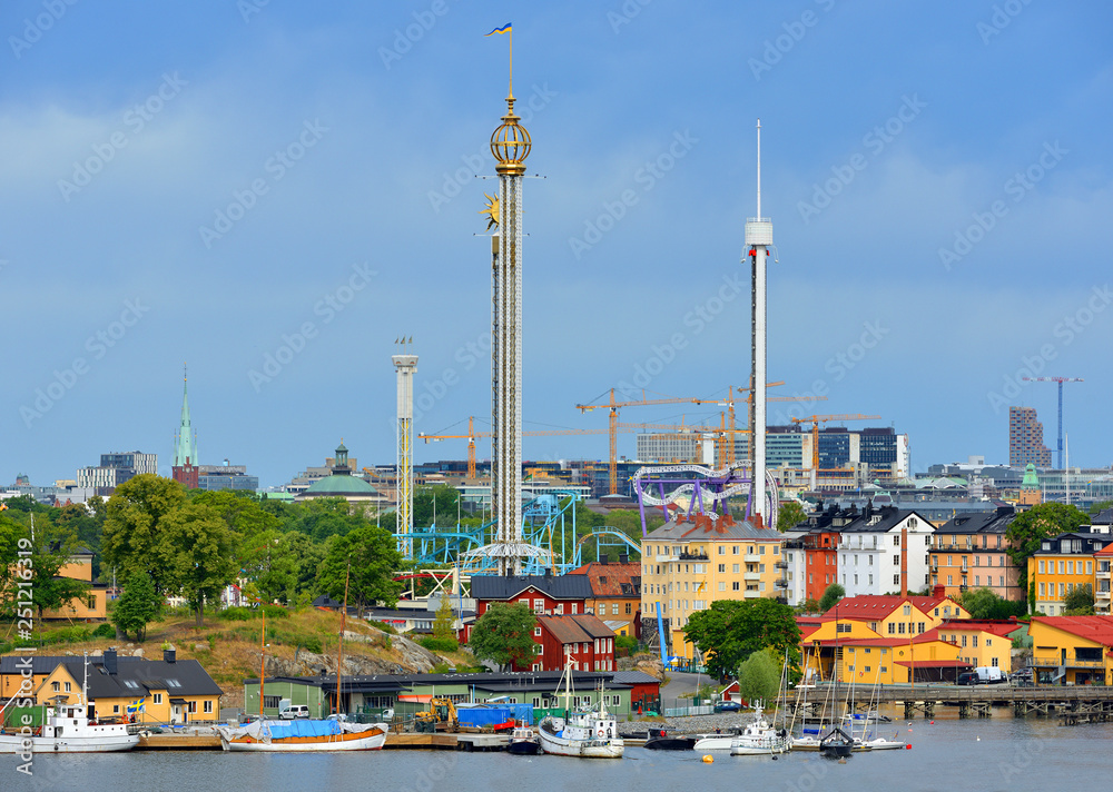 Harbor and Grona Lund,  amusement park. Stockholm, Sweden