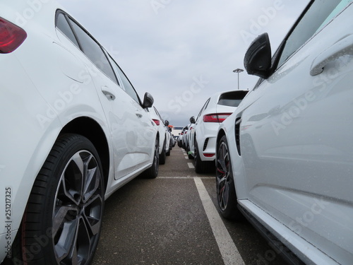 Many cars standing waiting to board of different colors © Malomalot