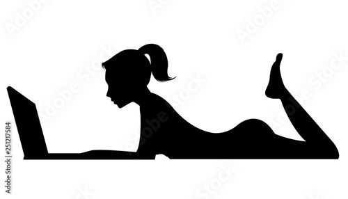 Silhouette blogging woman vector illustration