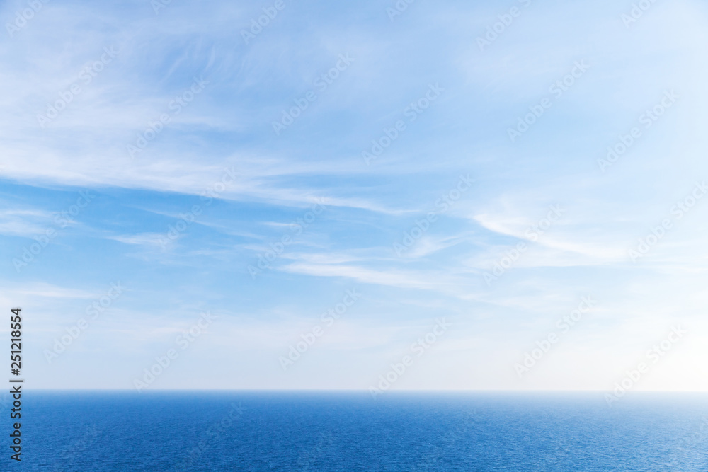 Blue sky background, clouds over ocean