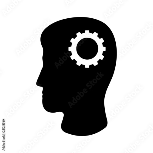 Icon of man's head and cogwheel. Concept of rational and practical thinking. Vector Illustration