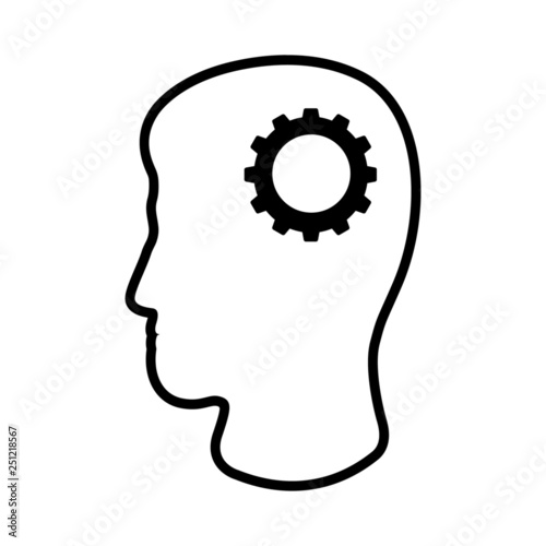 Line icon of man's head and cogwheel. Concept of rational and practical thinking. Vector Illustration