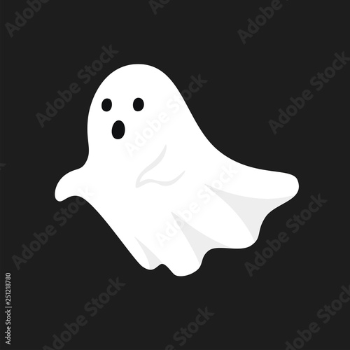 Vector illustration of white ghost. Halloween spooky monster, scary spirit or poltergeist flying in night.
