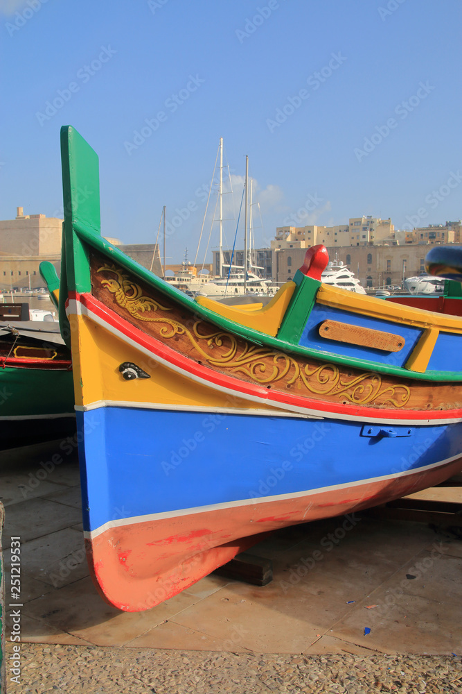 Bright bow of a traditional Maltese boat.