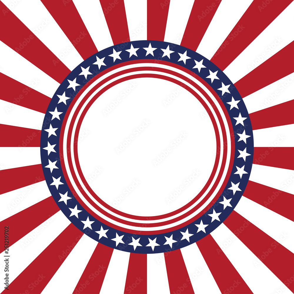 Naklejka premium USA star vector pattern round frame. American patriotic circle border with stars and stripes pattern.