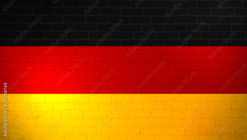 Germany national flag painted on brick wall. Stone wall texture background. Old vintage minimalistic template for wallpaper, poster, banner. Background for design in country flag. Vector grunge illust Germany national flag painted on brick wall. Stone wall texture background. Old vintage minimalistic template for wallpaper, poster, banner. Background for design in country flag. Vector grunge illust