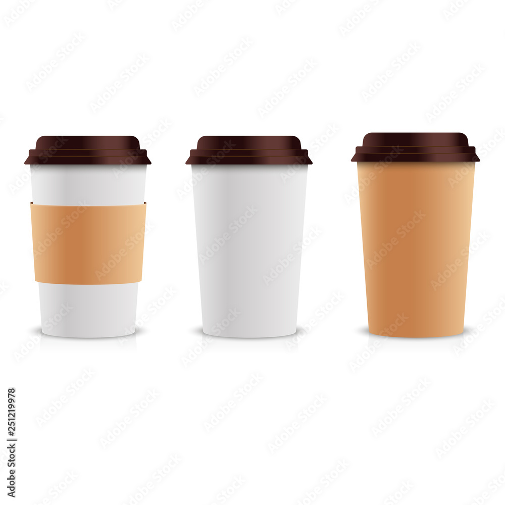 Realistic set of paper Coffee Cups. Collection 3d Coffee Cup Mock up. Vector Template Realistic set of paper Coffee Cups. Collection 3d Coffee Cup Mock up. Vector Template