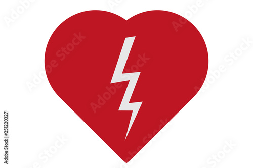 Corazón rojo con un rayo.