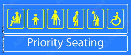 set of priority seating sticker or label, for mass rapid transit or other public transportation. easy to modify