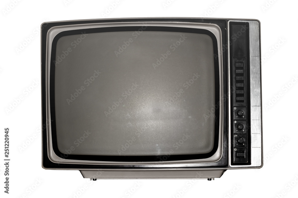 Old black and white TV with a dark screen