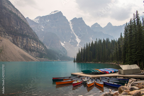 Canoes for Rent in the Rocky Mountains, Alberta, Canada.