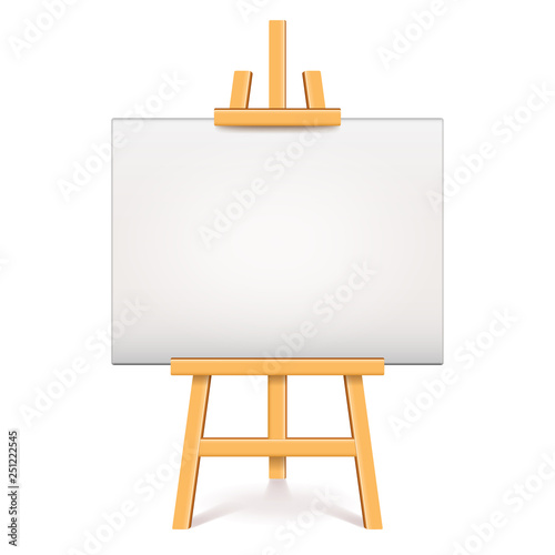 Wood easel with white canvas isolated vector illustration